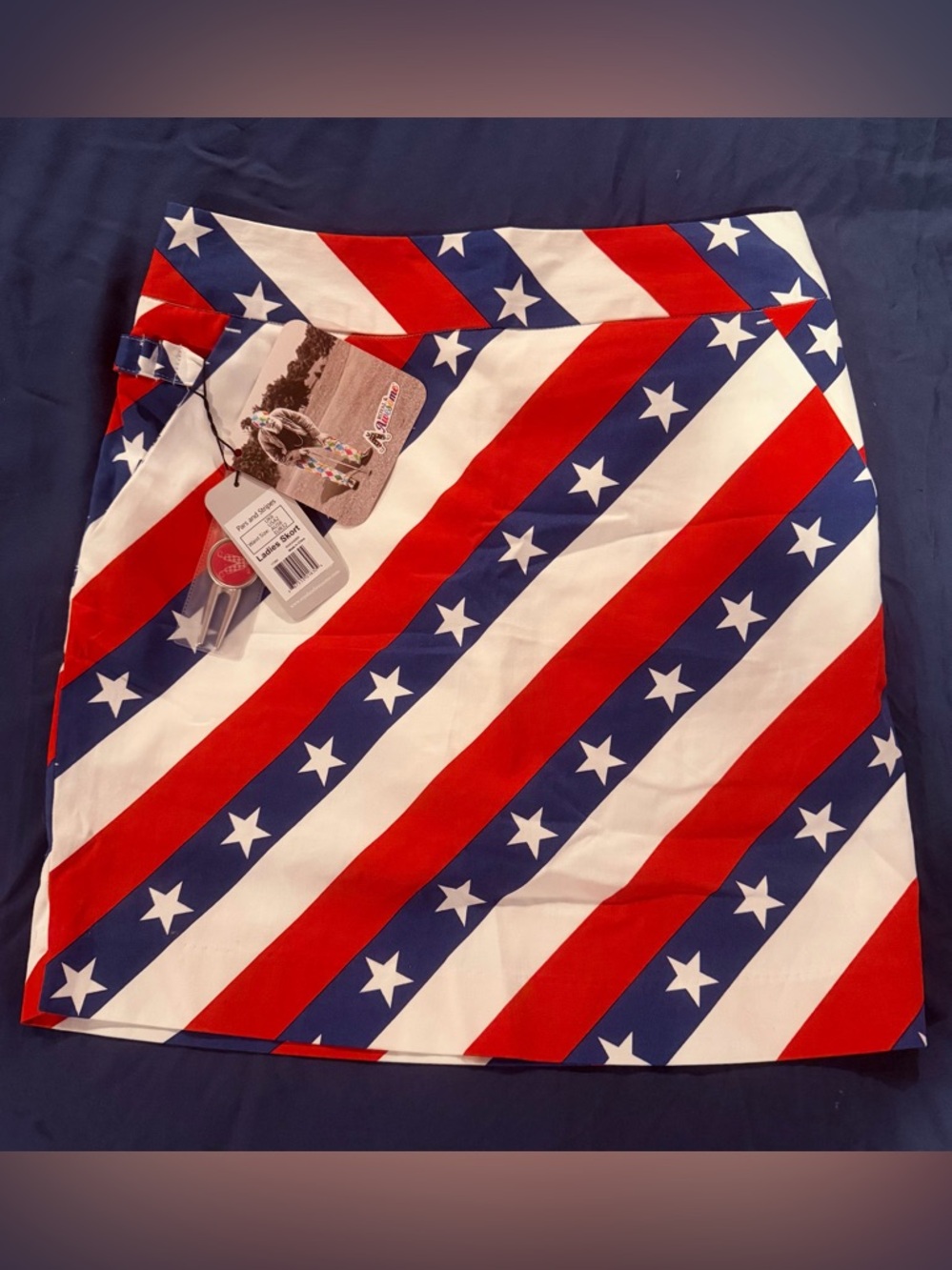 NWT Royal Awesome Pars and Stripes Patriotic Red White Blue Star Golf Skort 2 XS